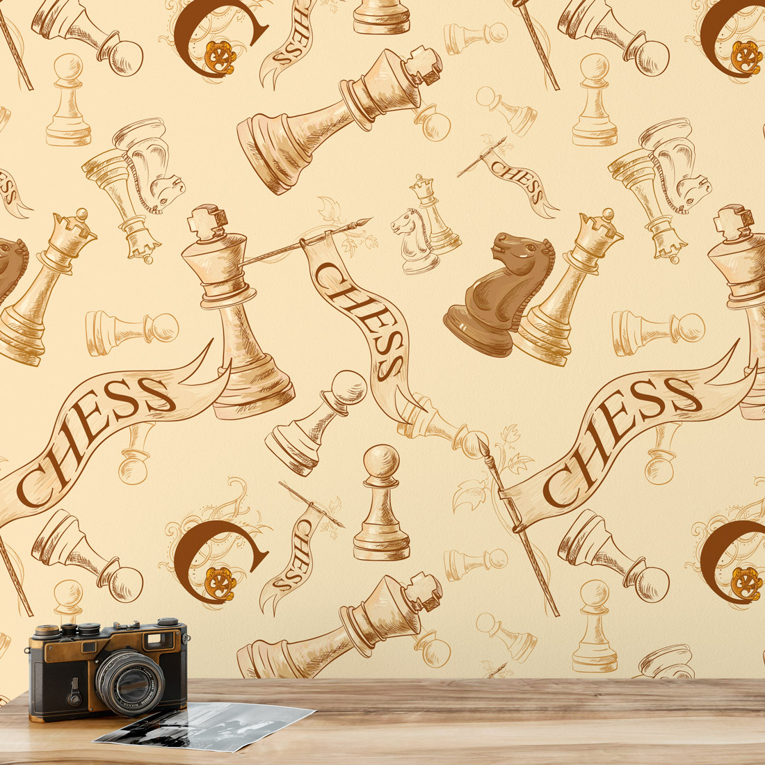 Um fundo amarelo acentua a presença das peças de xadrez e do tabuleiro  vertical mobile wallpaper