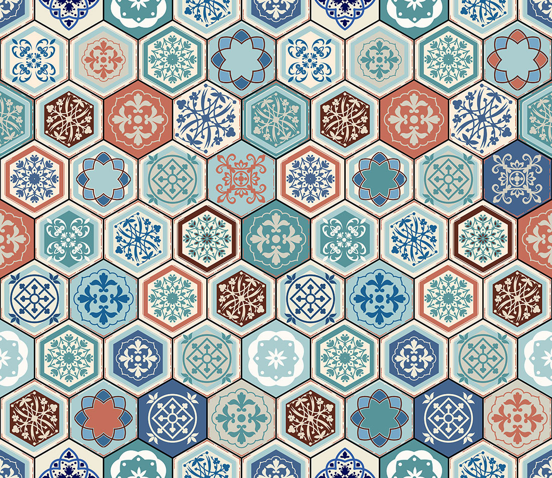 Papel de Parede Azulejo Português Hexagonal
