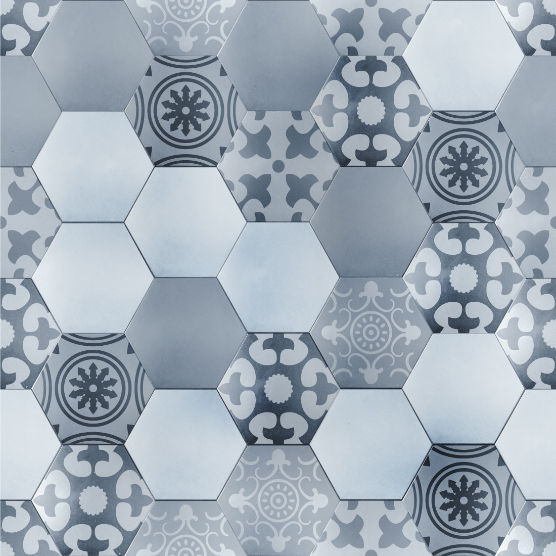 Papel de Parede Azulejos Hexagonal Azul