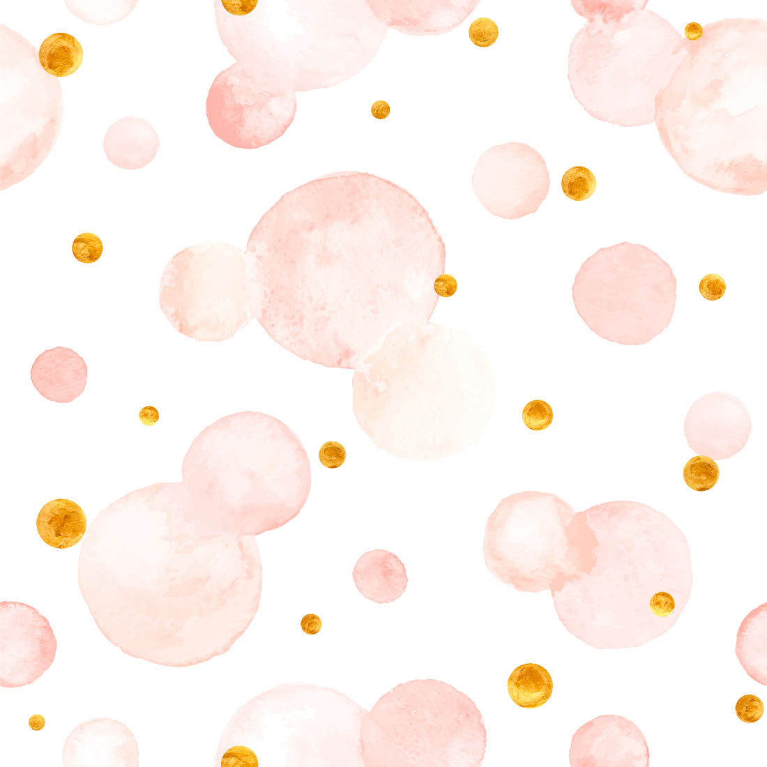 Papel de Parede Abstrato com Círculos Tons de Rosa Claro com Dourado