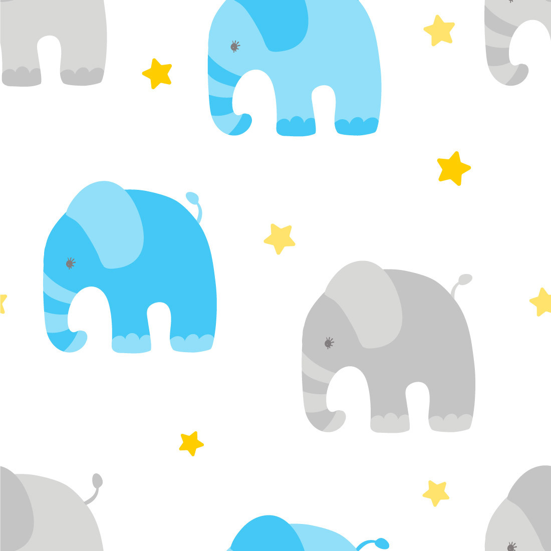 Papel de Parede Elefantes (Azul e Cinza)