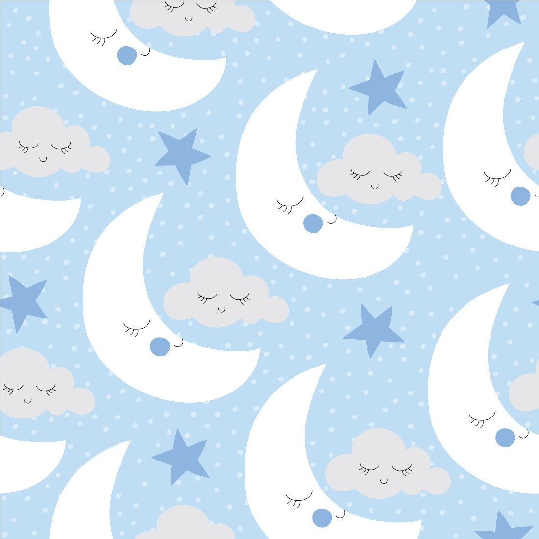 Papel de Parede Infantil Nuvens e Lua (Azul)