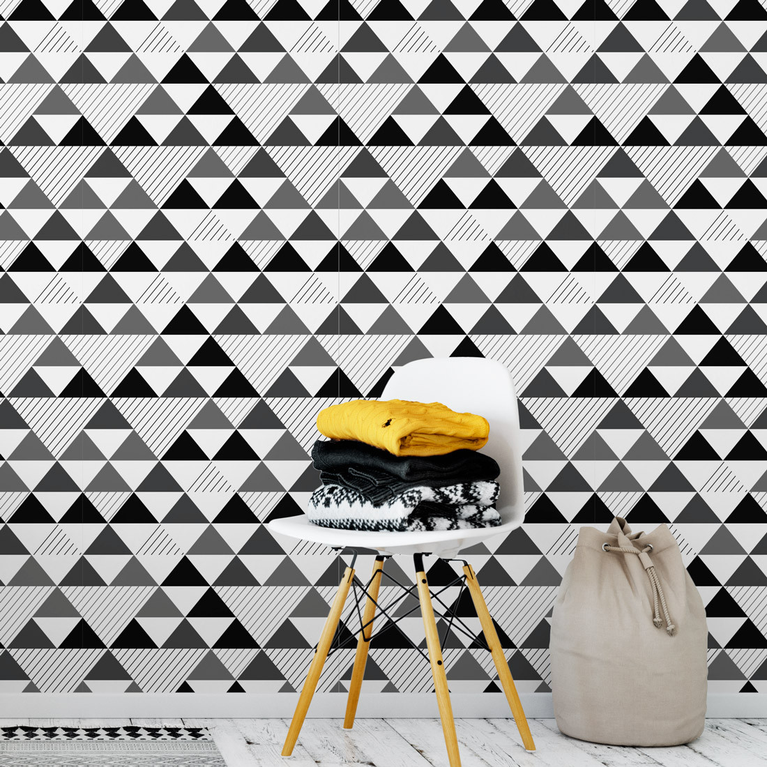 Papel de Parede Triângulos Abstratos (Preto e Branco)