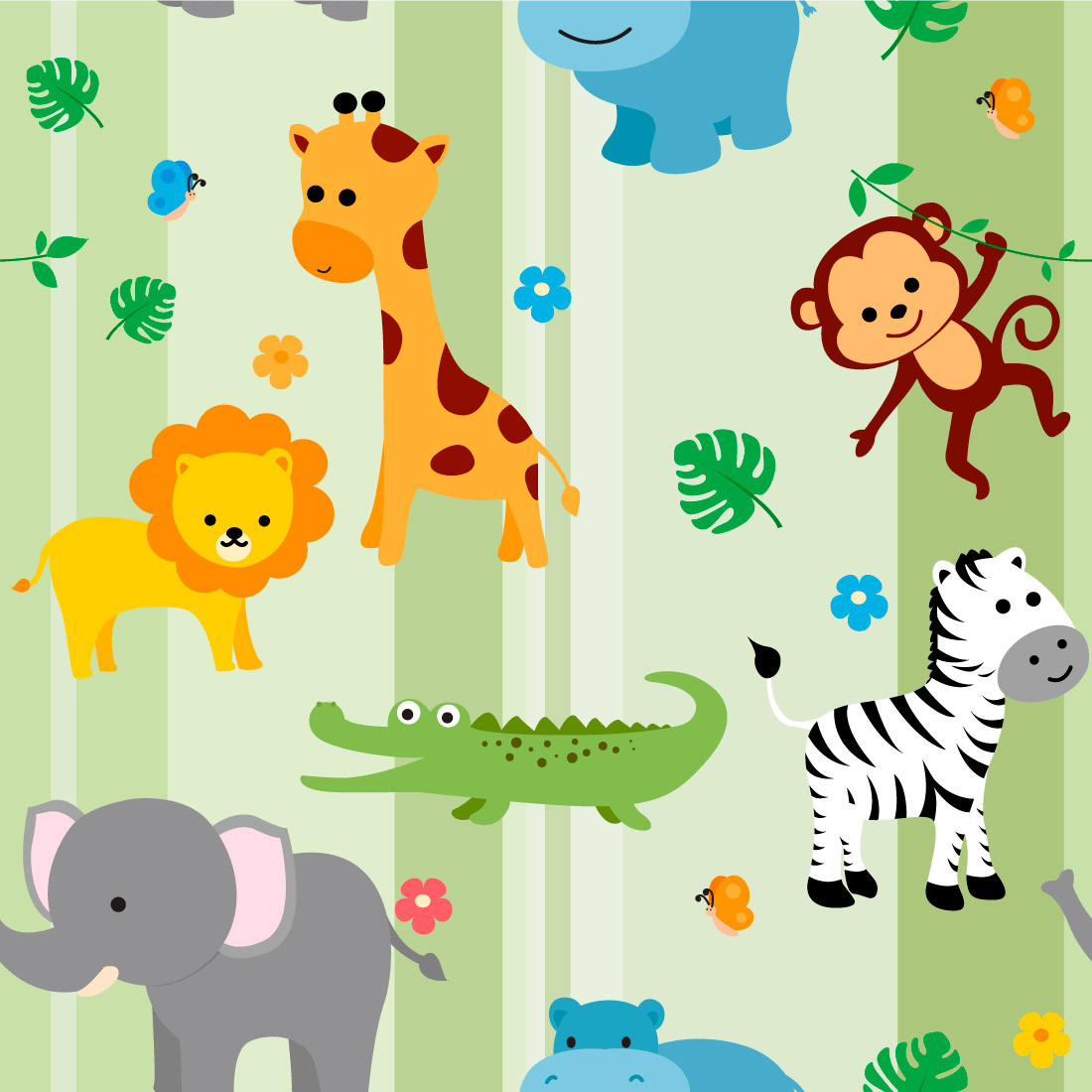 Papel de Parede Infantil Safari Animais 