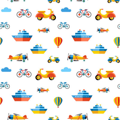 Papel de Parede Infantil Barcos, Aviões, Motos e Bicicletas