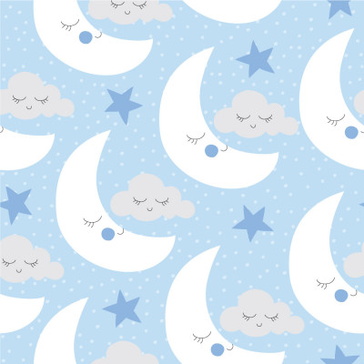 Papel de Parede Infantil Nuvens e Lua (Azul)